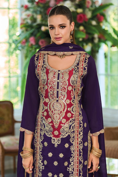 Buy Purple Silk Embroidered Kurta Palazzo Suit at PinkPhulkari CaliforniaBuy Purple Silk Embroidered Kurta Palazzo Suit at PinkPhulkari California