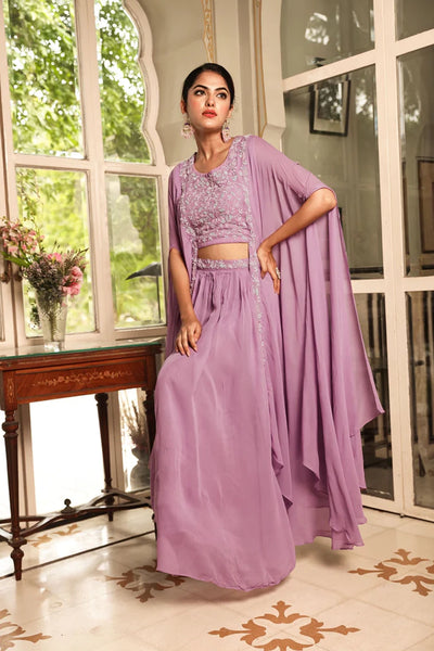 Lavender Purple Embellished Georgette Lehenga Set at PinkPhulkariLavender Purple Embellished Georgette Lehenga Set at PinkPhulkari