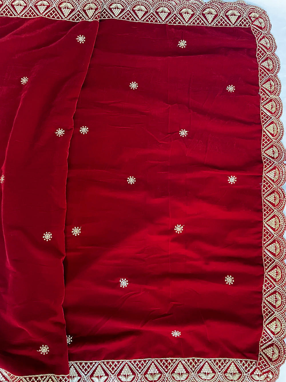 Buy Red Embroidered Velvet Shawl at PinkPhulkari California