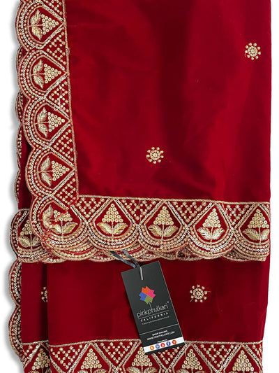 Buy Red Embroidered Velvet Shawl at PinkPhulkari CaliforniaBuy Red Embroidered Velvet Shawl at PinkPhulkari California