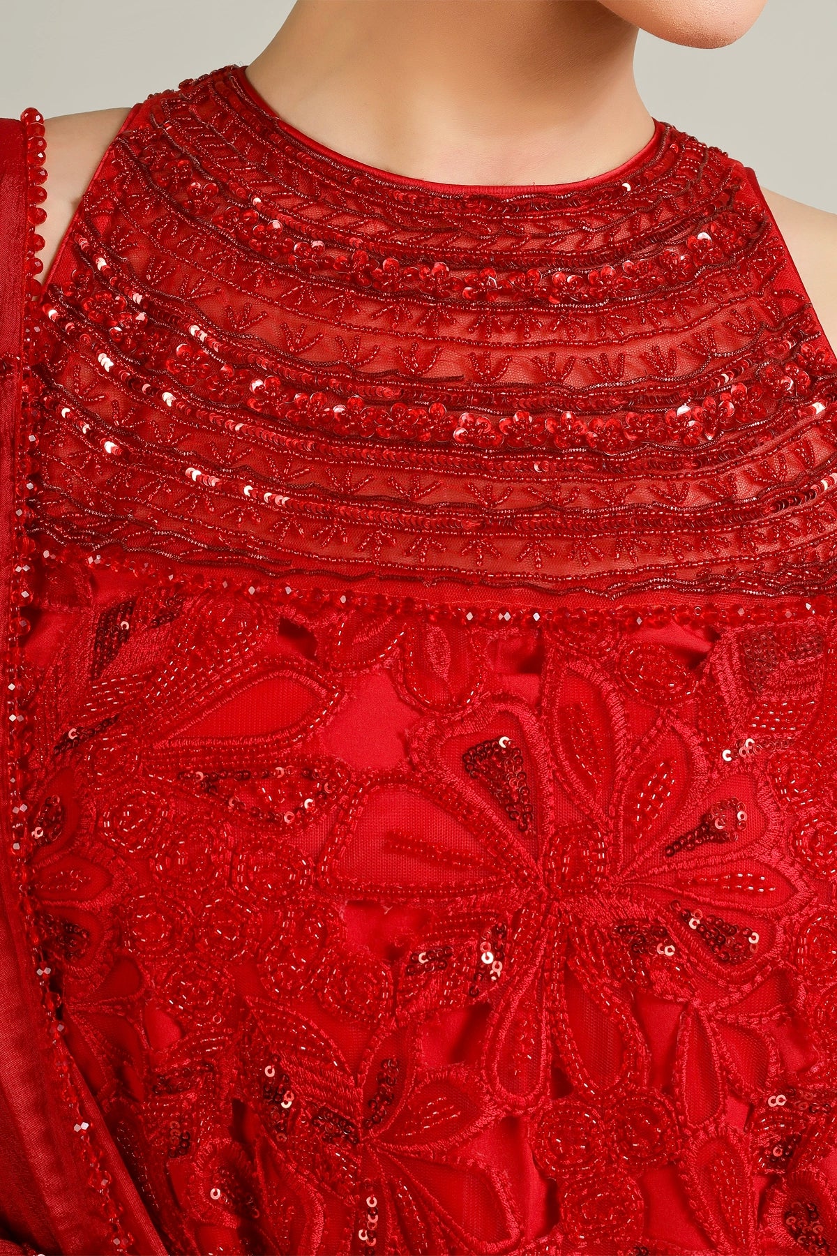 Buy Red Embroidered Net In-Cut High Neck Sharara Set Online ...