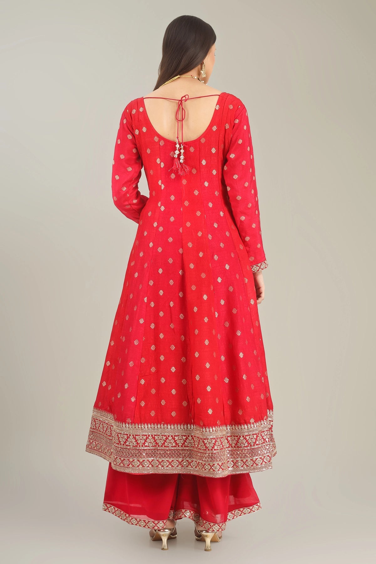 red designer anarkali dress Lovely Bright Red Designer Front Slit Anarkali Dress