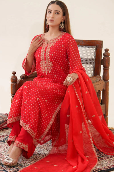 Buy Red Embroidered Organza Suit at PinkPhulkari CaliforniaBuy Red Embroidered Organza Suit at PinkPhulkari California