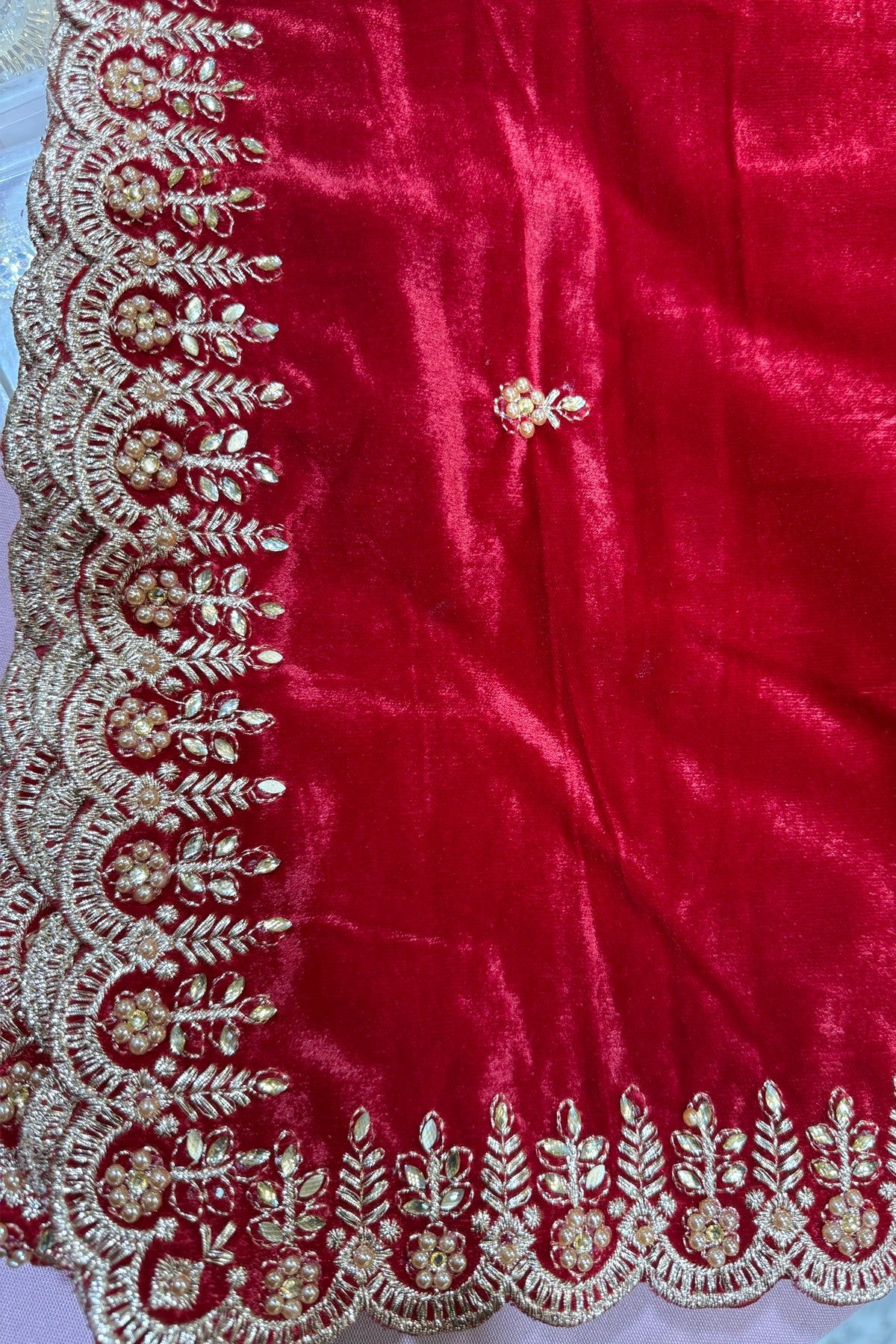 Buy Red Embroidered Velvet Shawl at PinkPhulkari California