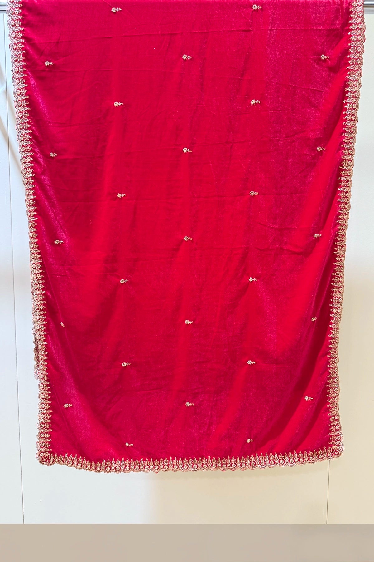 Buy Red Embroidered Velvet Shawl at PinkPhulkari California