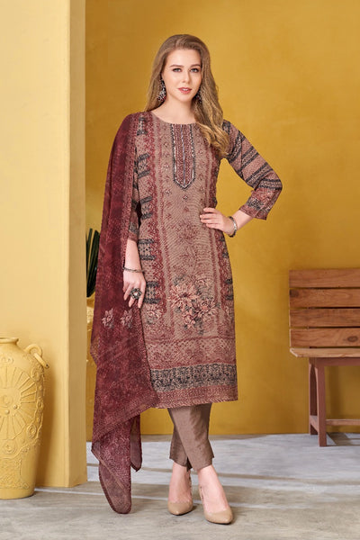 Mauve Women's Muslin Silk Embroidered Kurta Set - PinkPhulkari