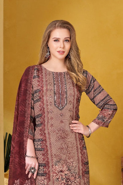 Mauve Women's Muslin Silk Embroidered Kurta Set - PinkPhulkariMauve Women's Muslin Silk Embroidered Kurta Set - PinkPhulkari