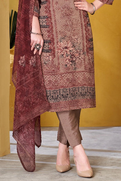 Mauve Women's Muslin Silk Embroidered Kurta Set - PinkPhulkariMauve Women's Muslin Silk Embroidered Kurta Set - PinkPhulkari