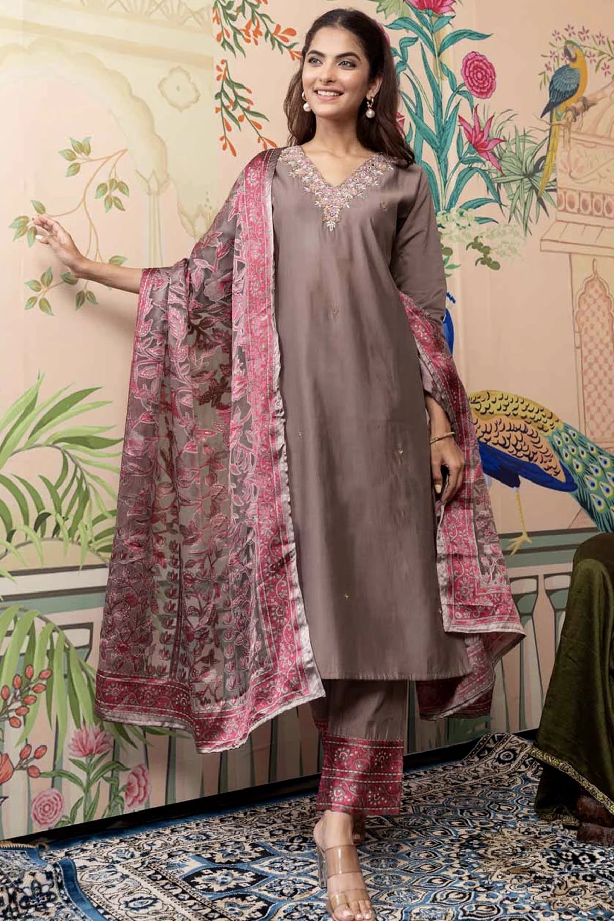 Rosy Brown Embroidered Kurta Set