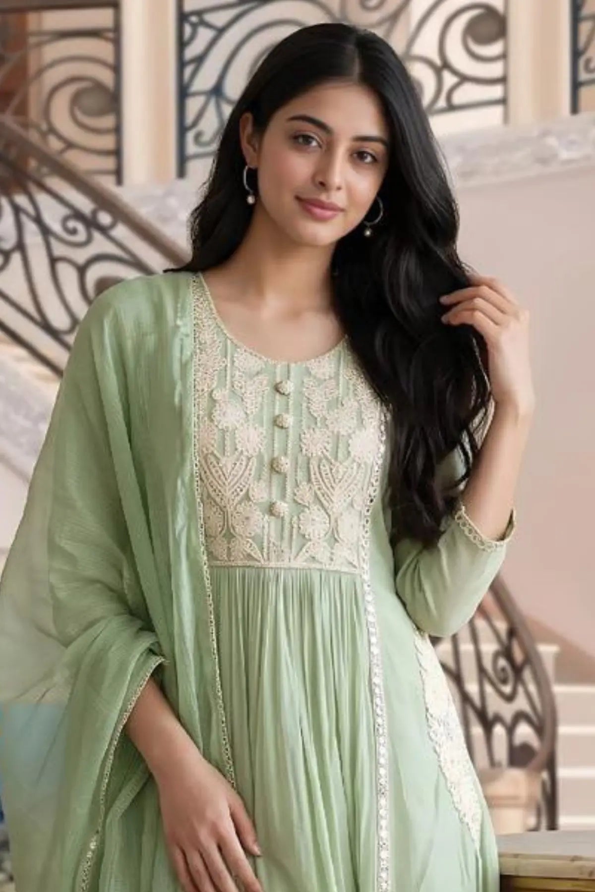 sage green anarkali dress Buy Mul Chanderi Embroidered Set Online blue wedding dress