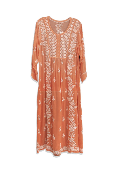 Muslin Silk Handcrafted Lucknowi Chikankari A Line Kurta Dress