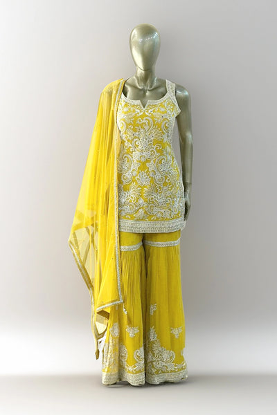  Georgette Sleeveless Sharara Suit Set 