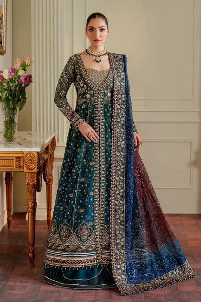 Buy Teal Green Bandhani Embroidered Chiffon Jacket Style Anarkali Set 
