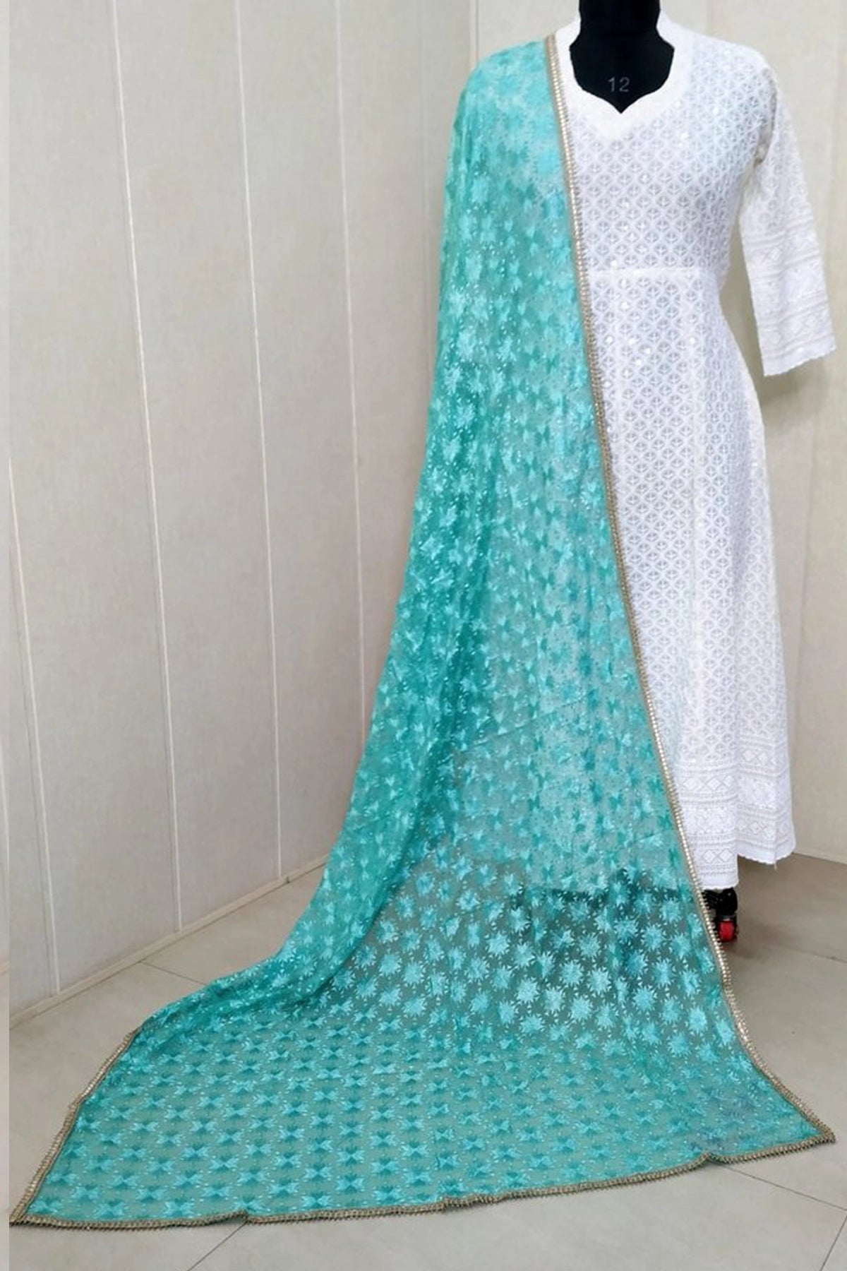 Single Color Kanchan Phulkari Embroidery Chiffon Dupatta