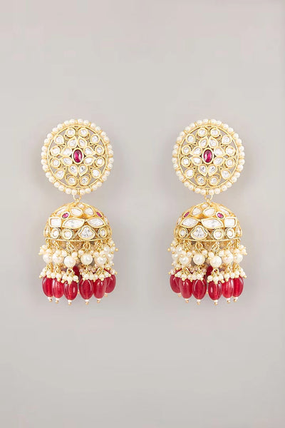 Gold Finish Kundan Polki Jhumka EarringsGold Finish Kundan Polki Jhumka Earrings