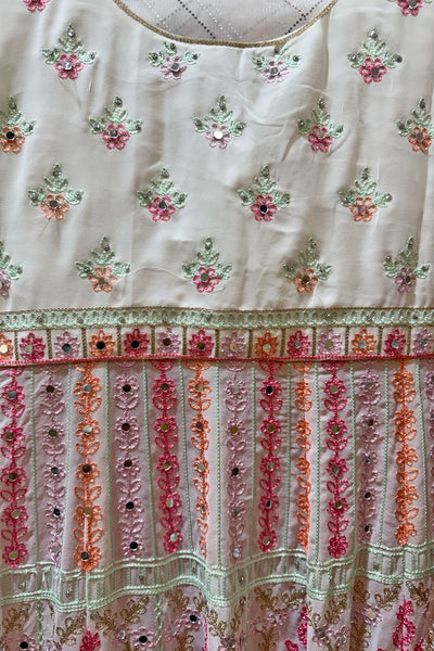 White Georgette Anarkali Suit with Embroidery & Pink Dupatta White Georgette Anarkali Suit with Embroidery & Pink Dupatta 