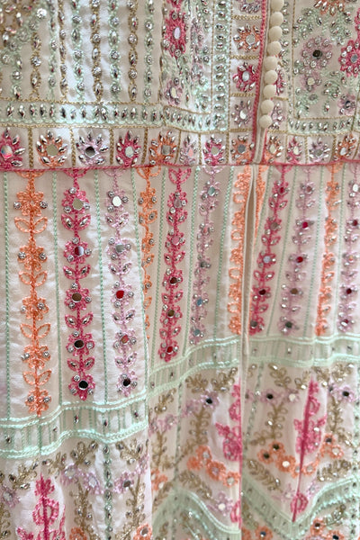 White Georgette Anarkali Suit with Embroidery & Pink Dupatta White Georgette Anarkali Suit with Embroidery & Pink Dupatta 