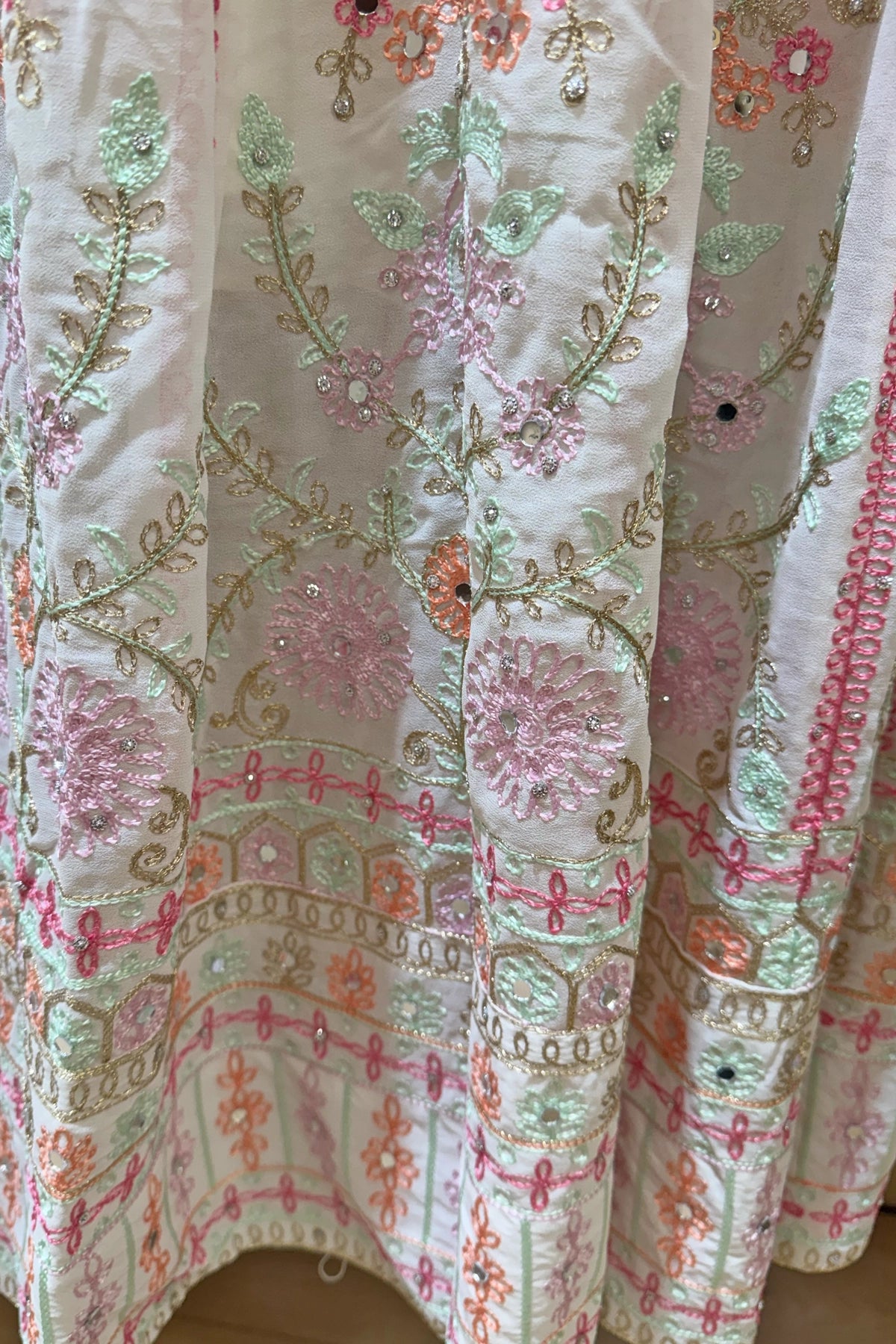 White Georgette Anarkali Suit with Embroidery & Pink Dupatta 