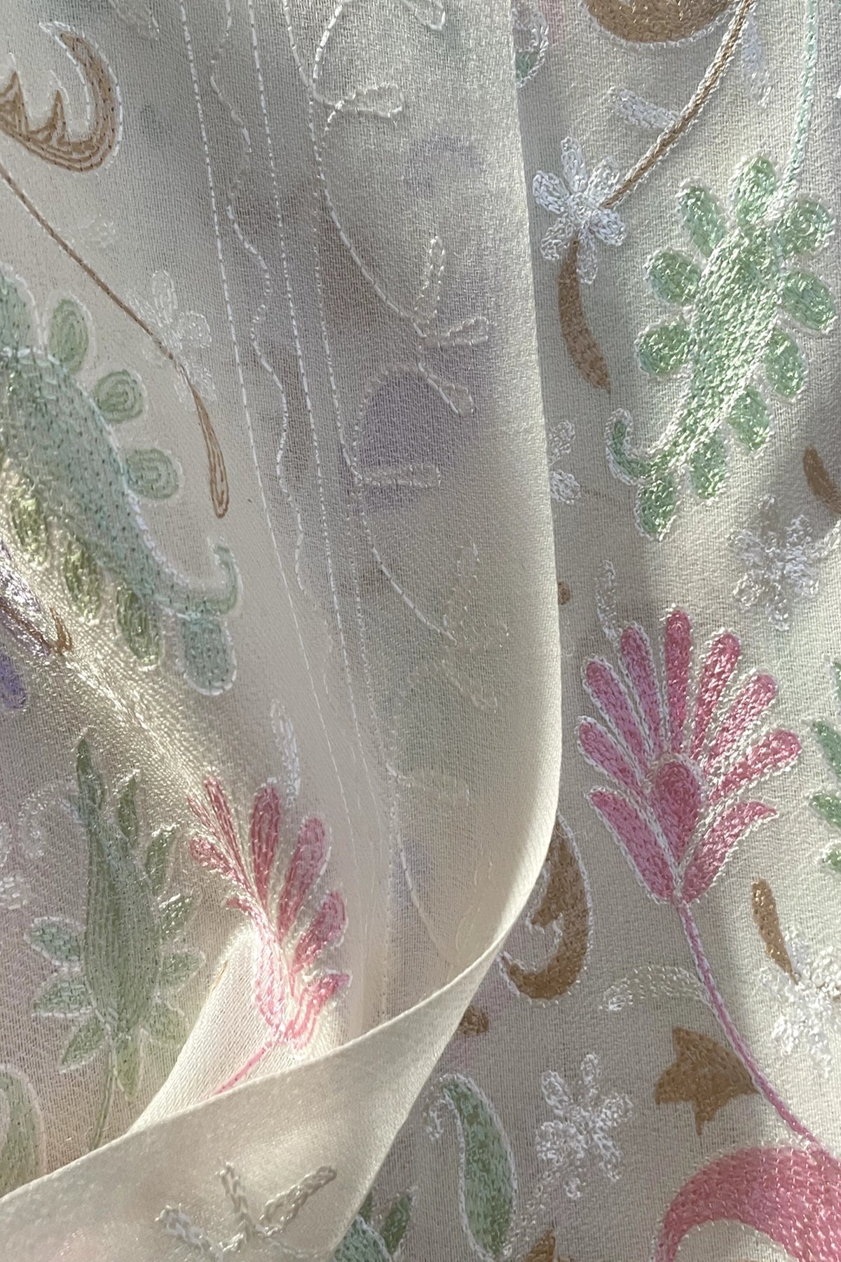 Ivory Kashmiri Pashmina Fine Wool Ari Work Shawl