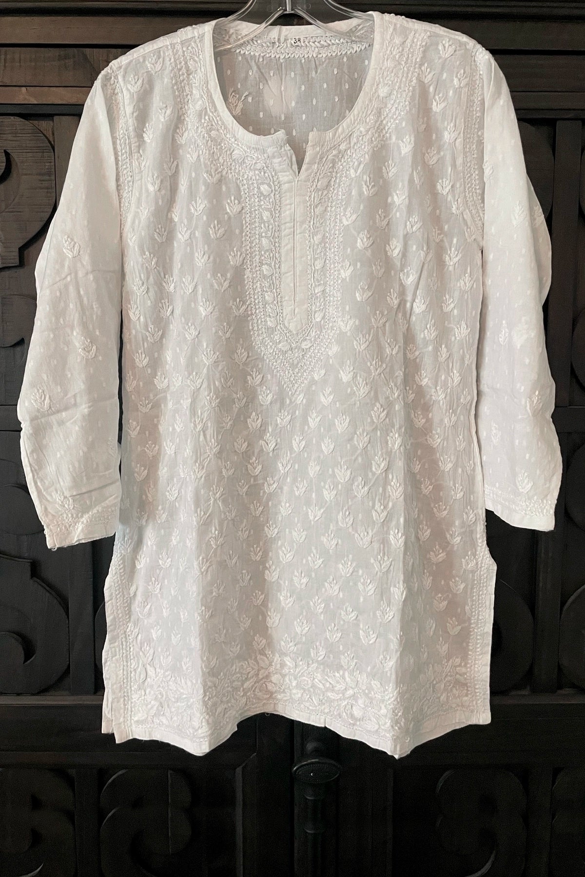 Buy White Pure Cotton Lucknowi Kurta at PinkPhulkari California