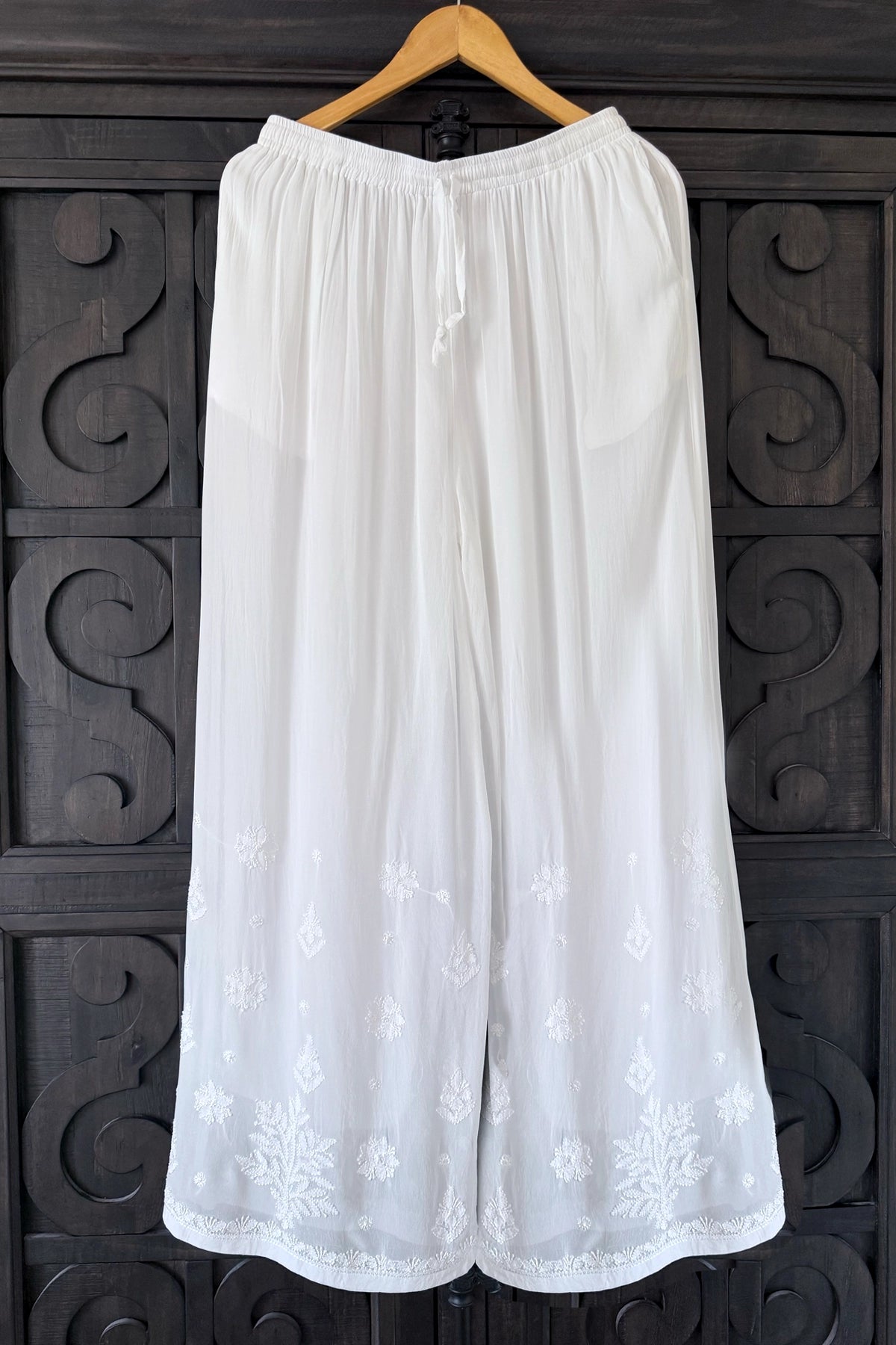 White Georgette Lucknowi Palazzo Pants
