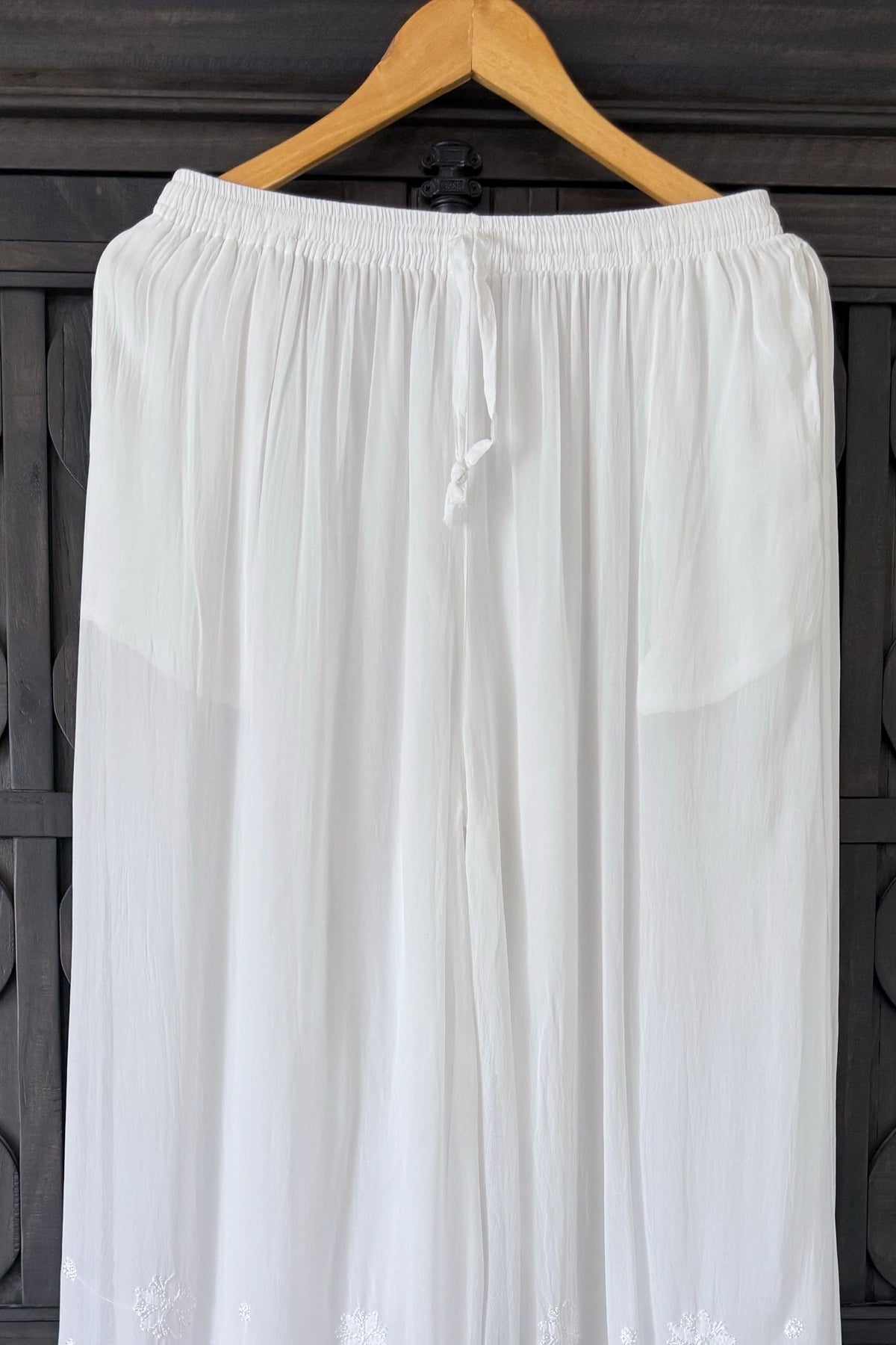 White Georgette Lucknowi Palazzo Pants