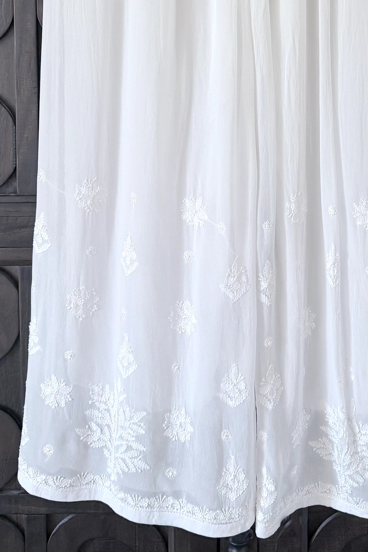 White Georgette Lucknowi Palazzo Pants