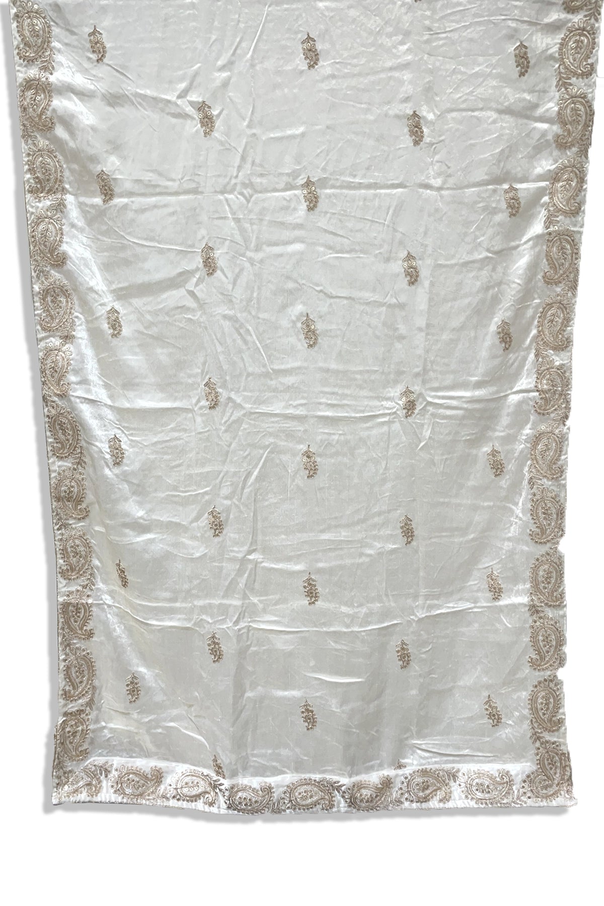 Off White Embroidered Velvet Shawl at PinkPhulkari California