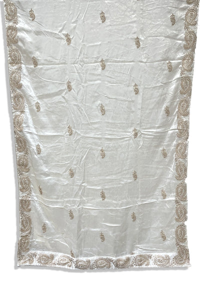 Off White Embroidered Velvet Shawl at PinkPhulkari CaliforniaOff White Embroidered Velvet Shawl at PinkPhulkari California