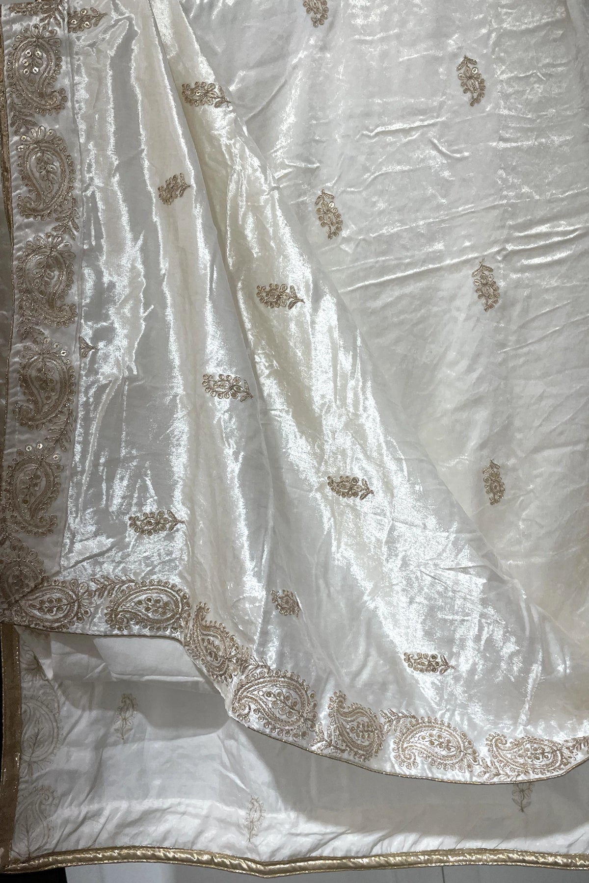 Off White Embroidered Velvet Shawl at PinkPhulkari California