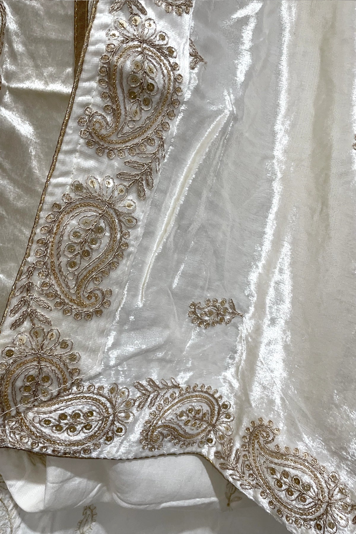 Off White Embroidered Velvet Shawl at PinkPhulkari California