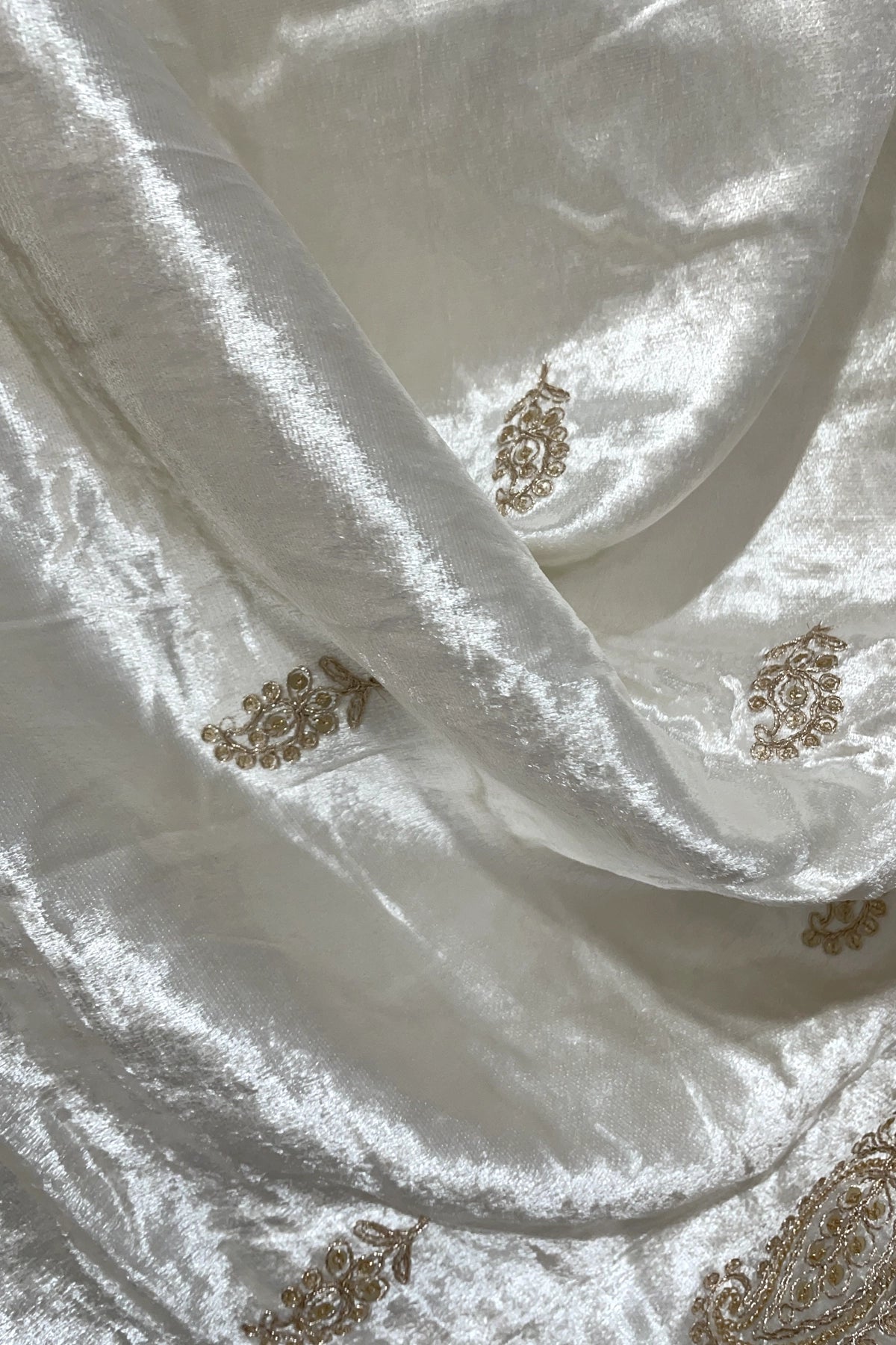 Off White Embroidered Velvet Shawl at PinkPhulkari California