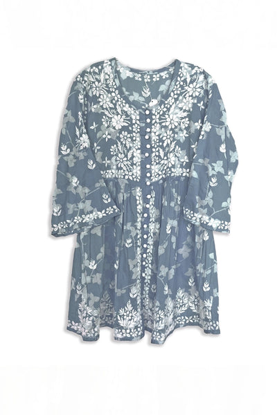 Gray Chikankari Kurti – Hand Embroidered Mulmul Cotton