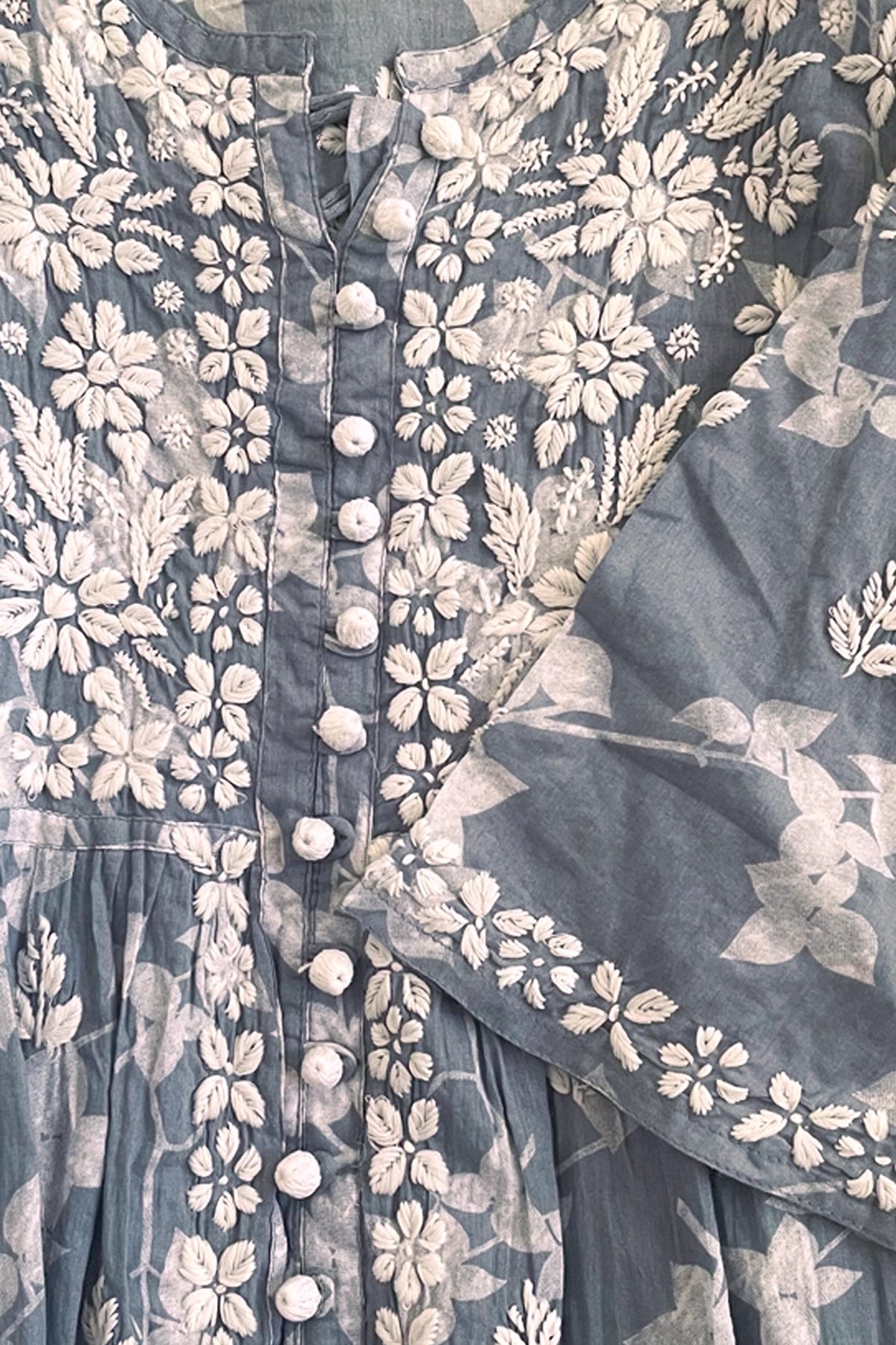 Gray Chikankari Kurti – Hand Embroidered Mulmul Cotton