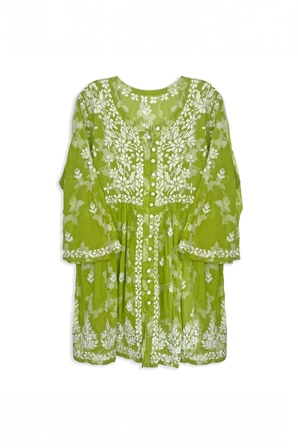Green Chikankari Kurti – Hand Embroidered Mulmul Cotton