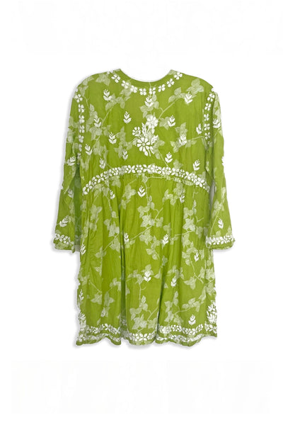 Green Chikankari Kurti – Hand Embroidered Mulmul CottonGreen Chikankari Kurti – Hand Embroidered Mulmul Cotton
