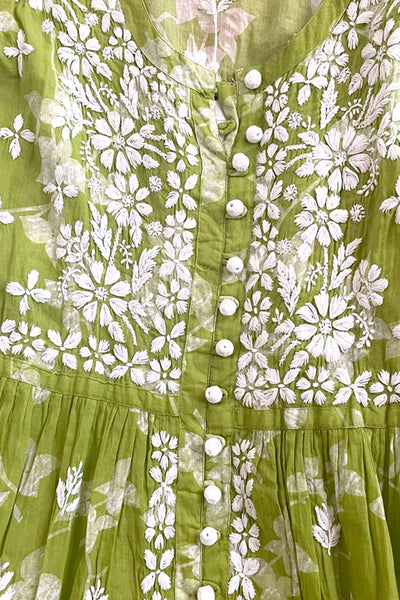 Green Chikankari Kurti – Hand Embroidered Mulmul CottonGreen Chikankari Kurti – Hand Embroidered Mulmul Cotton