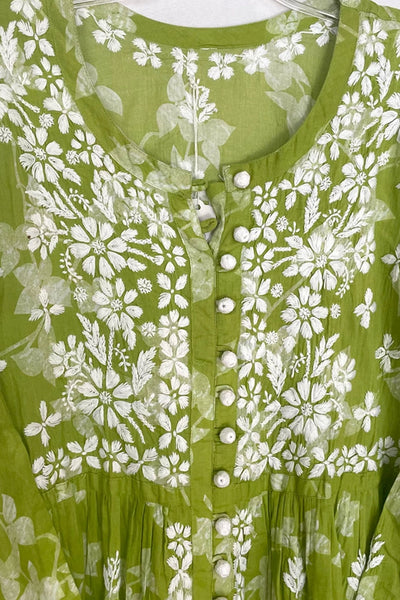 Green Chikankari Kurti – Hand Embroidered Mulmul CottonGreen Chikankari Kurti – Hand Embroidered Mulmul Cotton