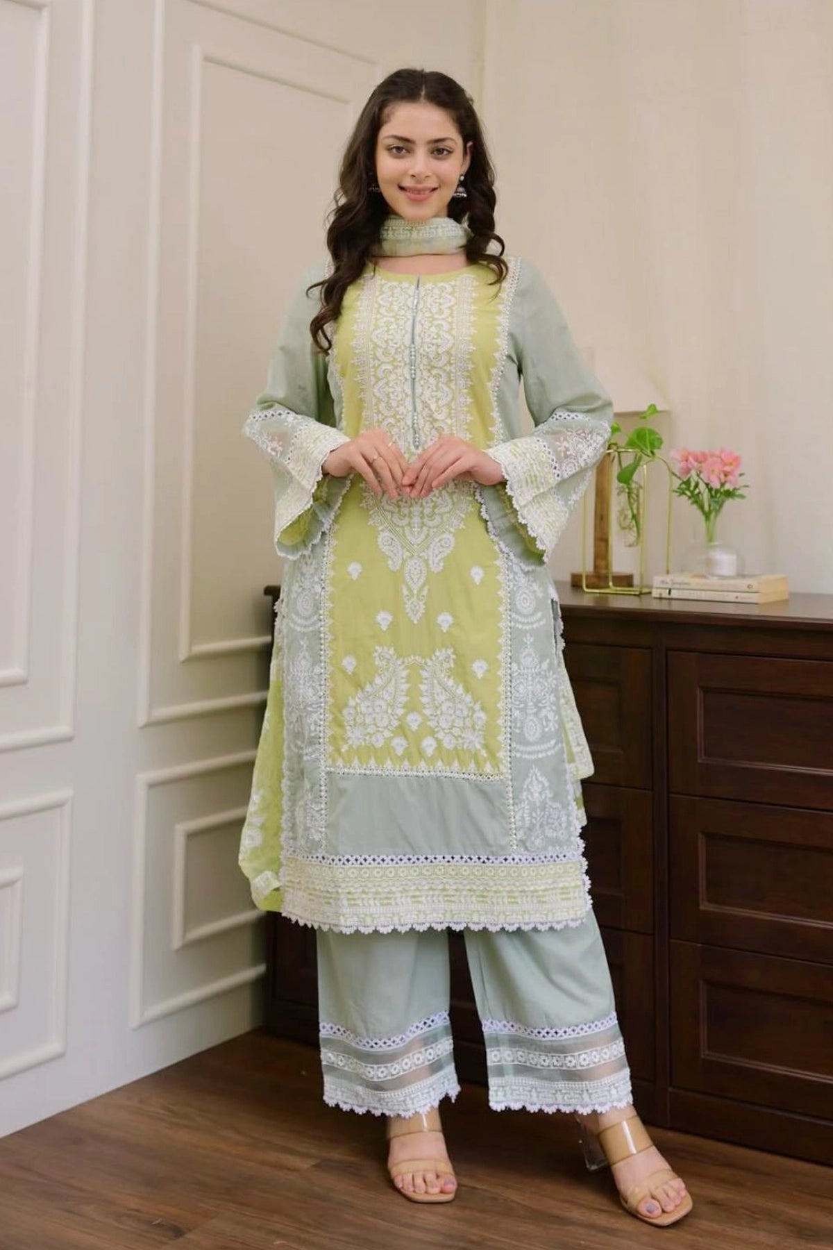 Buy Light Blue Cotton Embroidered Pant Style Kurta Set at PinkPhulkari