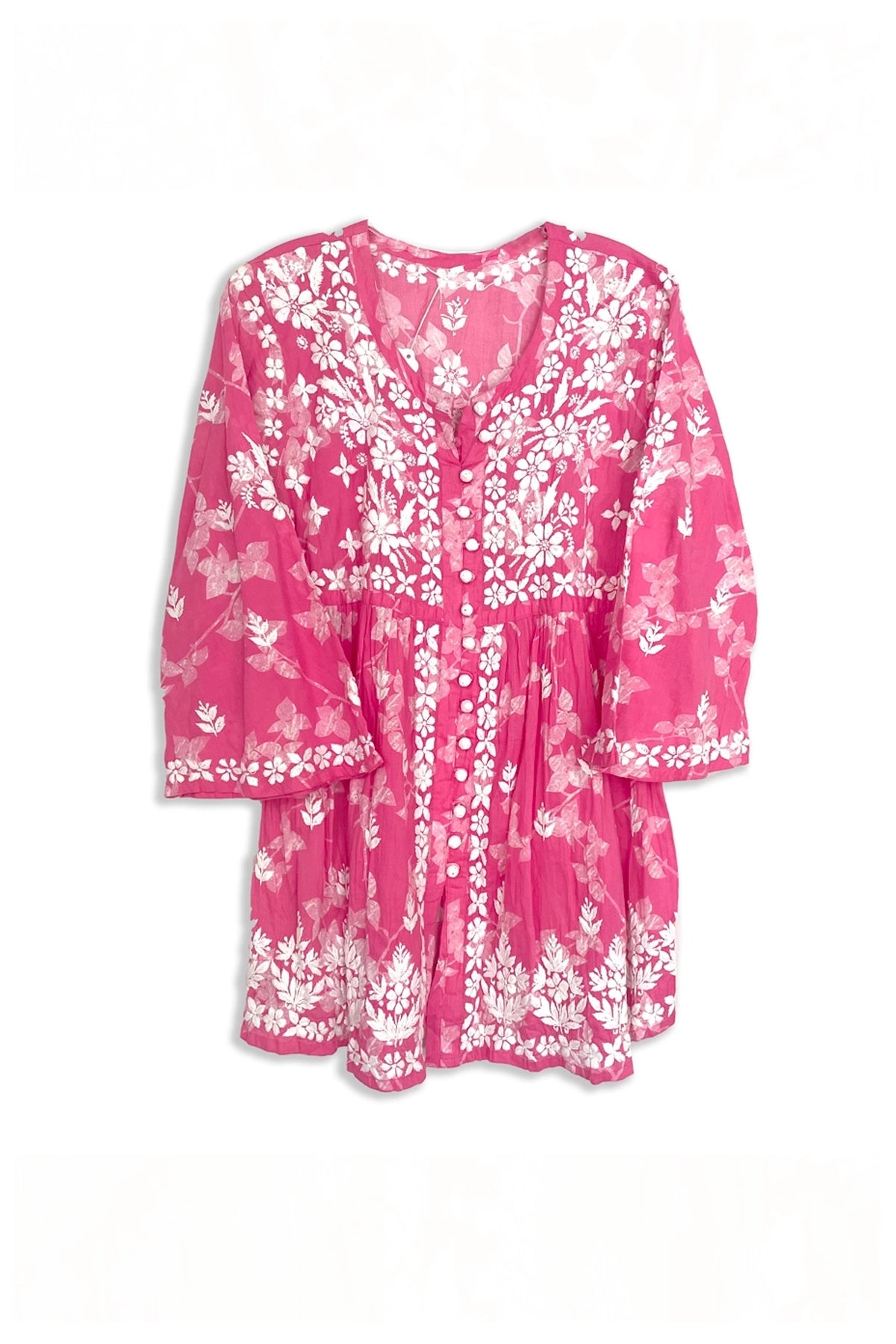 Women's Pink Chikankari Kurti – Hand Embroidered Mulmul Cotton