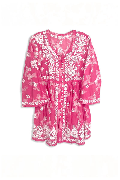 Women's Pink Chikankari Kurti – Hand Embroidered Mulmul Cotton