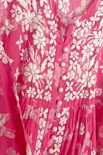 Women's Pink Chikankari Kurti – Hand Embroidered Mulmul CottonWomen's Pink Chikankari Kurti – Hand Embroidered Mulmul Cotton