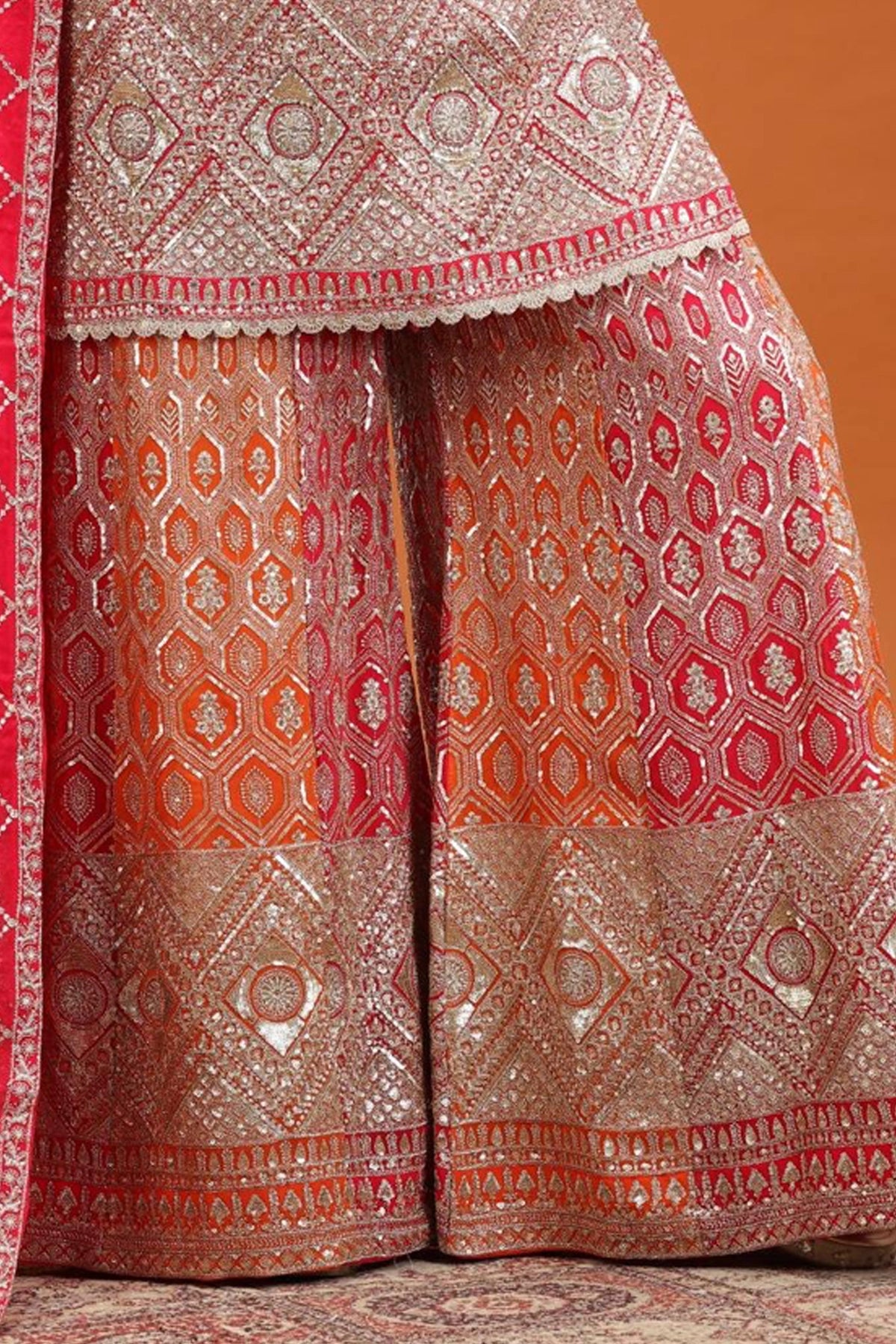 Women's Pink & Orange Embroidered Georgette Kurta Palazzo Suit Set