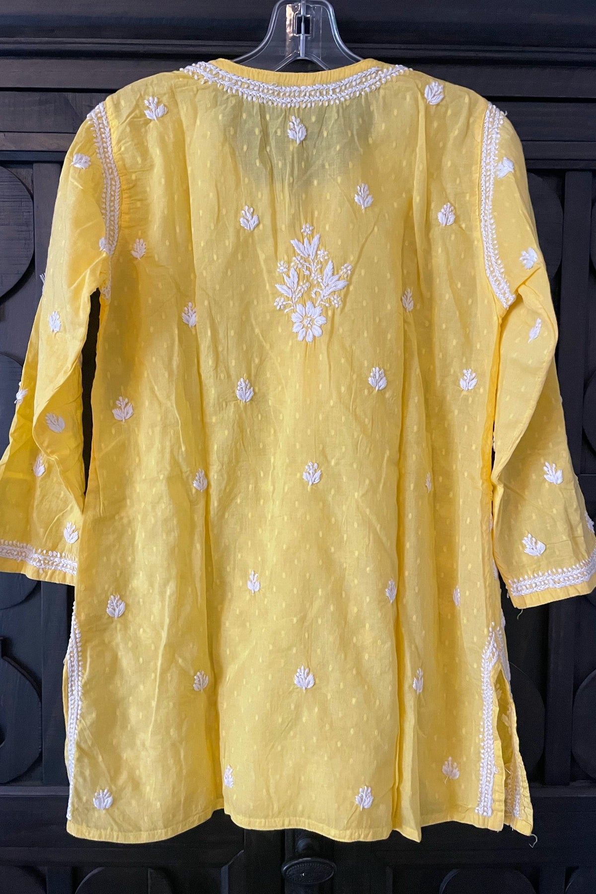 Buy Yellow Hand Embroidered Cotton Lucknowi Chikankari Short Kurti 