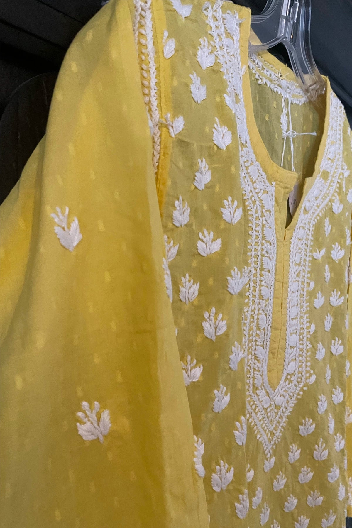 Buy Yellow Hand Embroidered Cotton Lucknowi Chikankari Short Kurti 