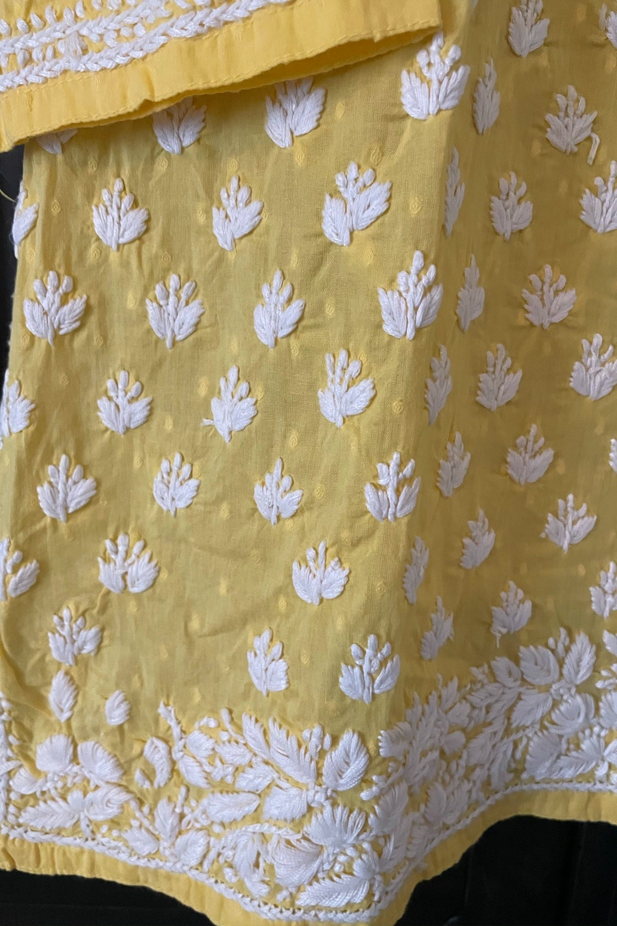 Buy Yellow Hand Embroidered Cotton Lucknowi Chikankari Short Kurti 