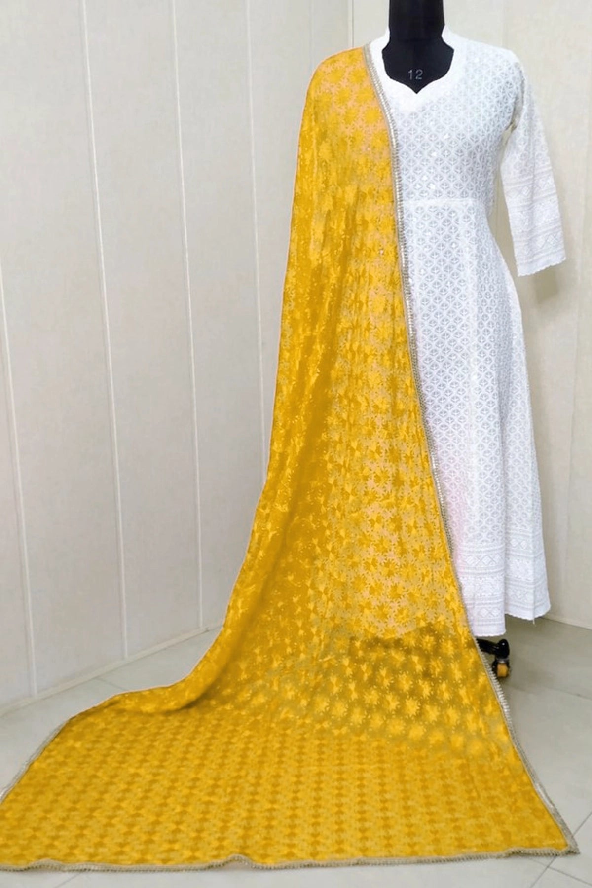 Single Color Kanchan Phulkari Embroidery Chiffon Dupatta