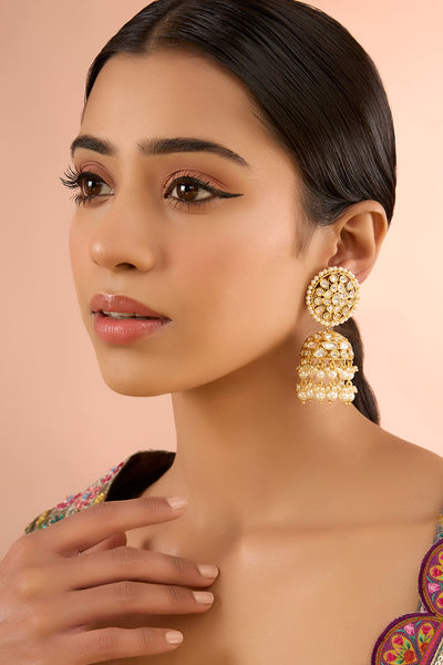 Gold Kundan Polki Jhumka Earrings