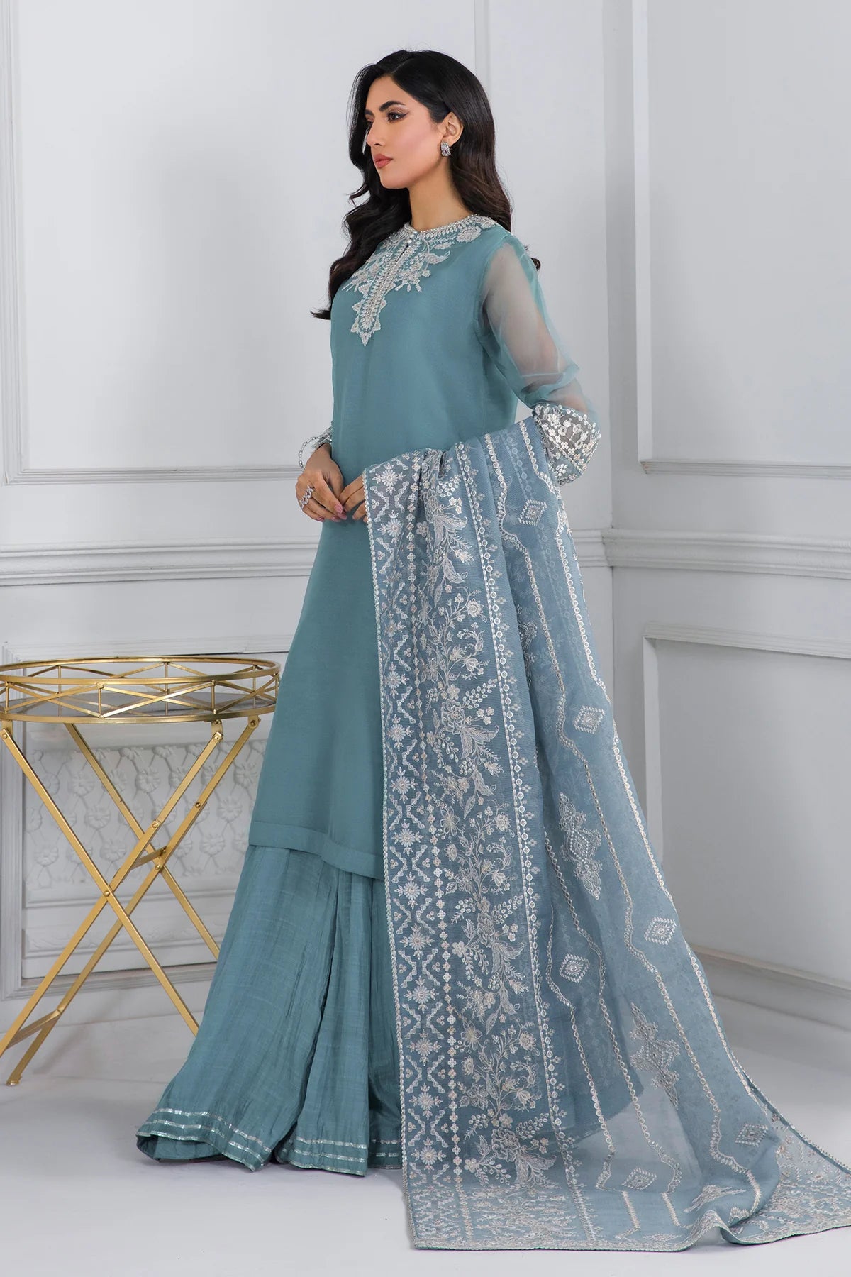 chiffon sharara dress Maroon Embroidered Chiffon Sharara Set, Chiffon / Maroon / XL(42)