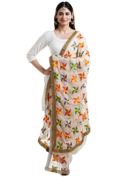 Women's Punjabi Patiala Salwar Kameez Pakha Dupatta Set White at PinkPhulkari CaliforniaWomen's Punjabi Patiala Salwar Kameez Pakha Dupatta Set White at PinkPhulkari California